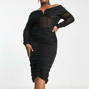 ASOS Curve Black Ruched Off-Shoulder Dress